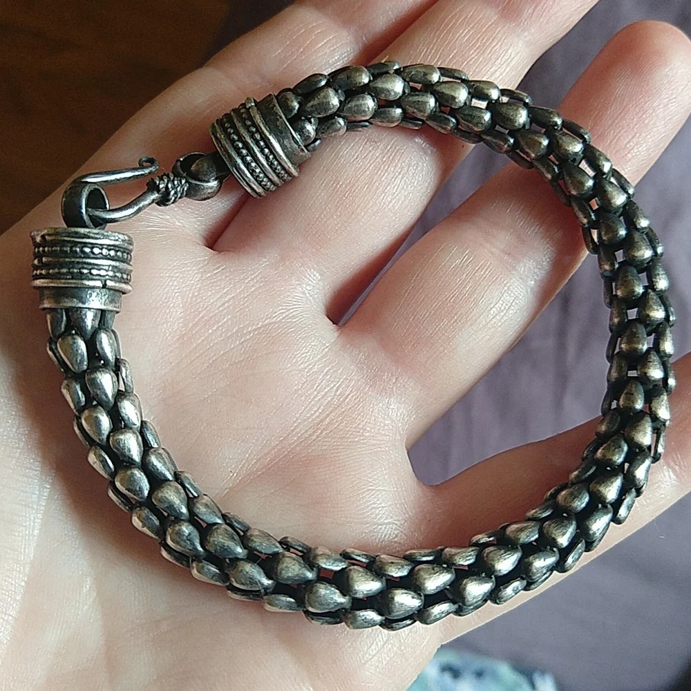 Sterling silver 925 dragon scale or snake scale like bracelet patina
